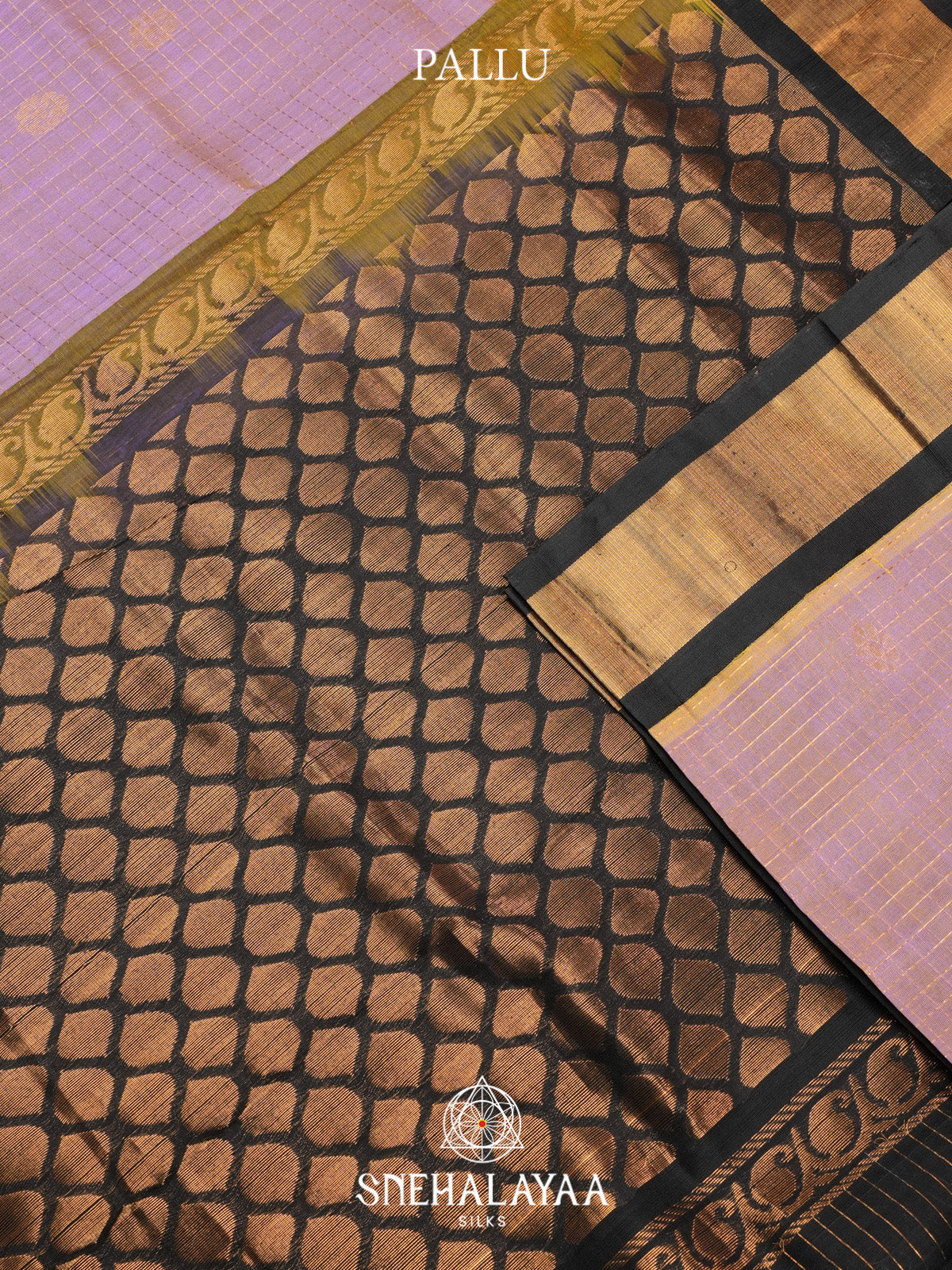 Lavender Checks Silk Cotton Saree with Black and Magenta Border