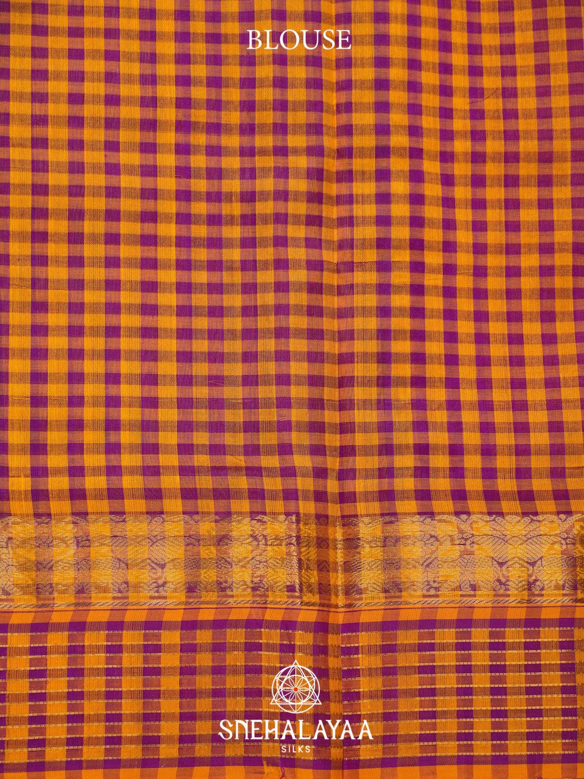Parrot Green Silk Cotton Saree with Multicolor Checks Gold Zari Border