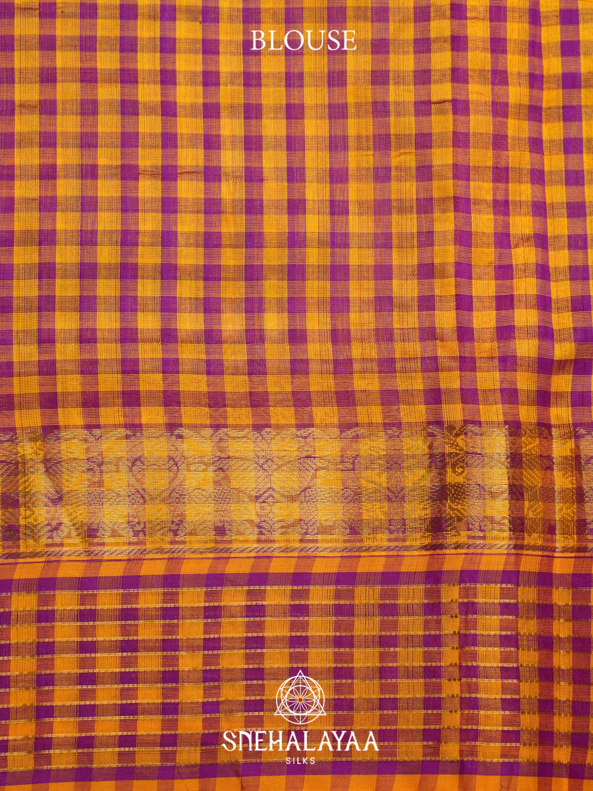 Emerald Green Silk Cotton Saree with Multicolor Checks Gold Zari Border