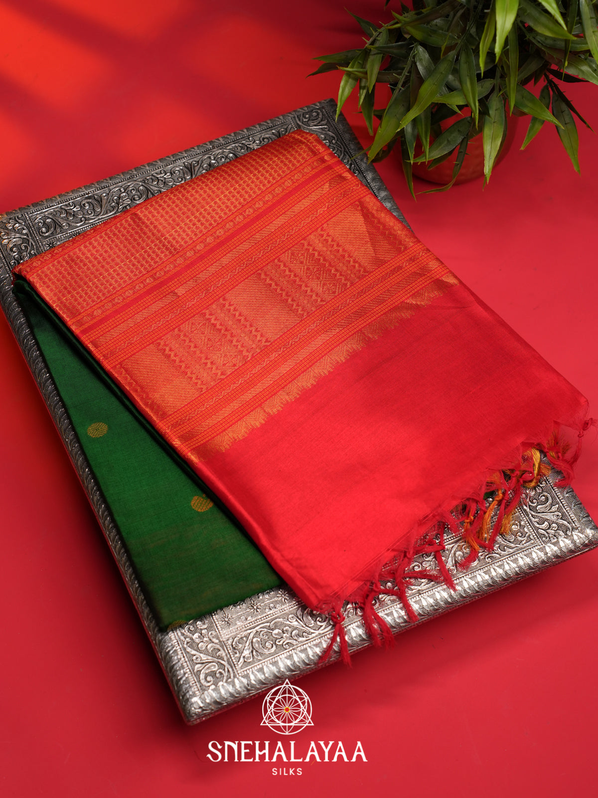 Bottle Green Kuppadam Silk Cotton Saree