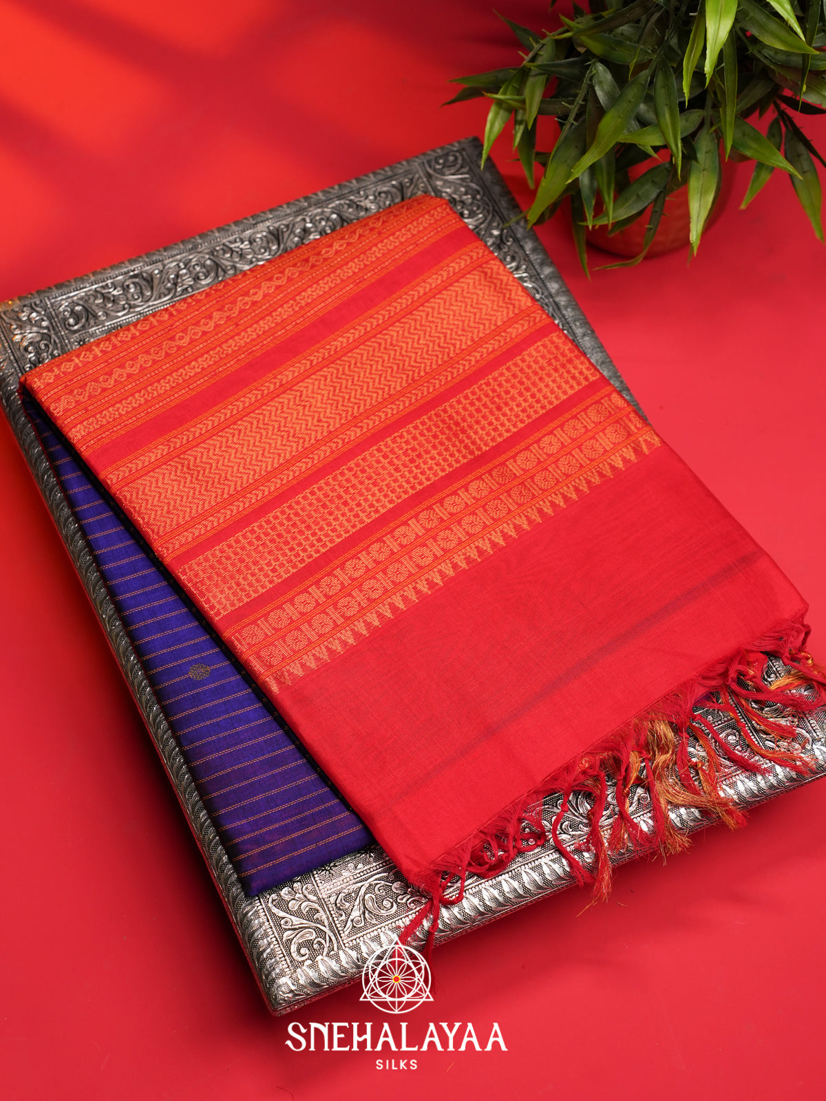 Royal Blue Kuppadam Silk Cotton Saree