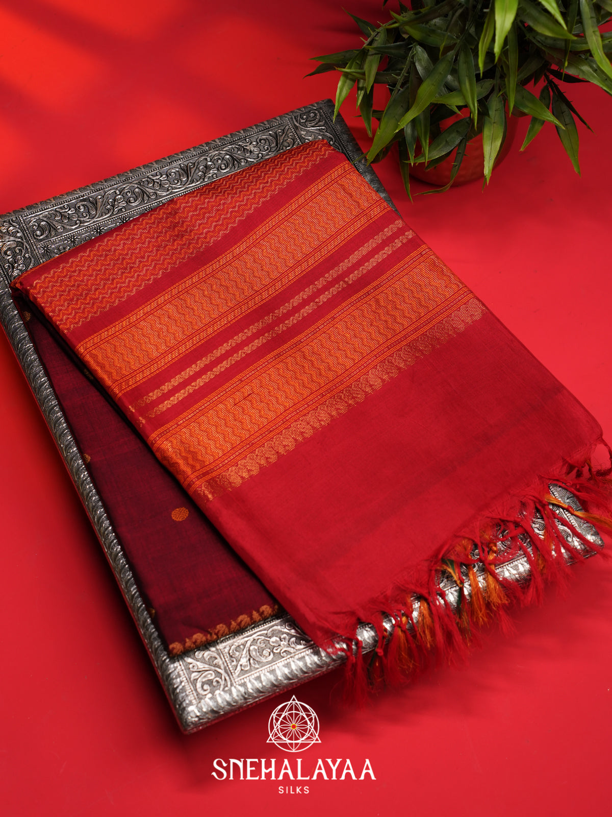 Maroon Kuppadam Silk Cotton Saree