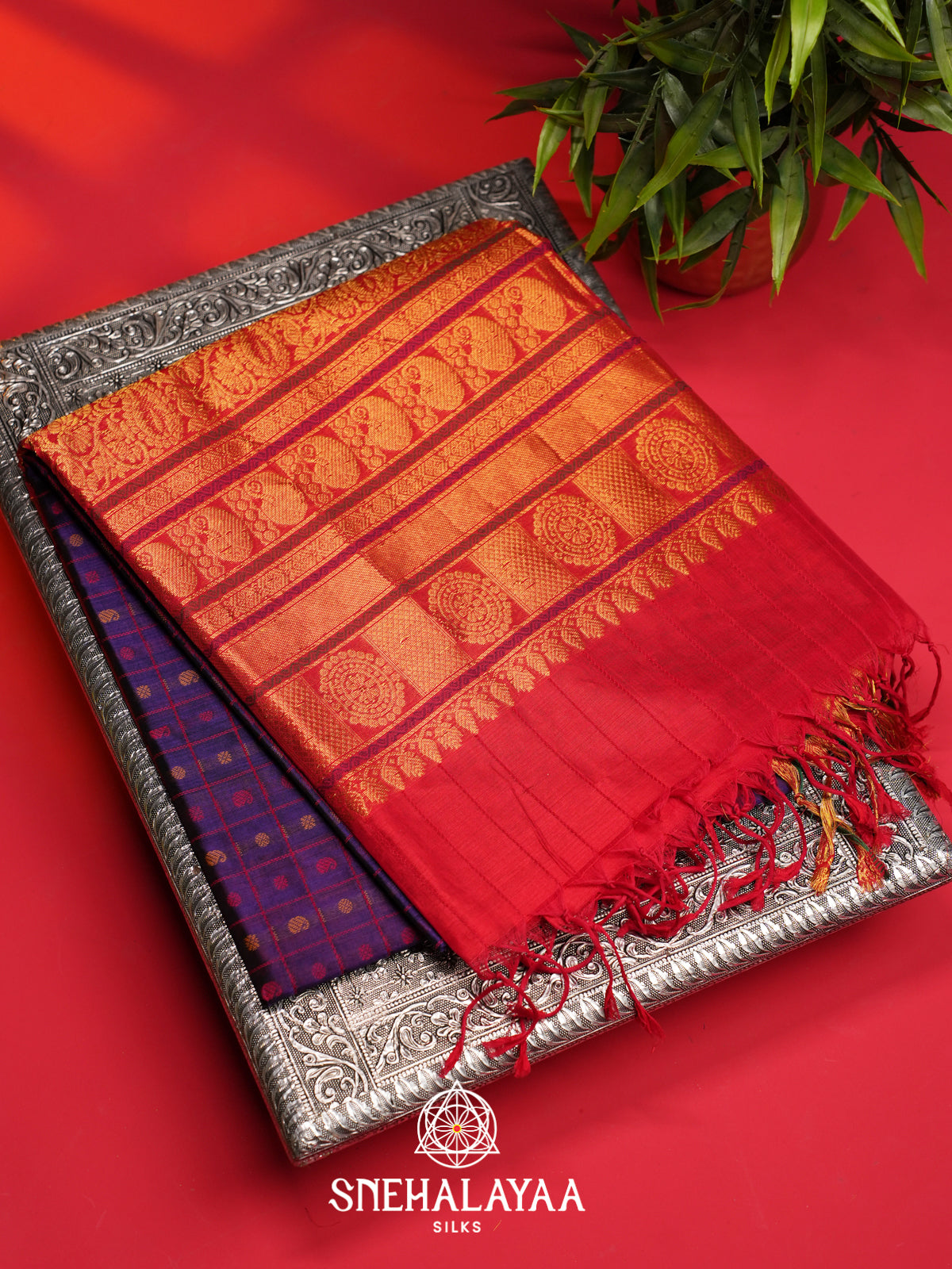Purple Kuppadam Silk Cotton Saree