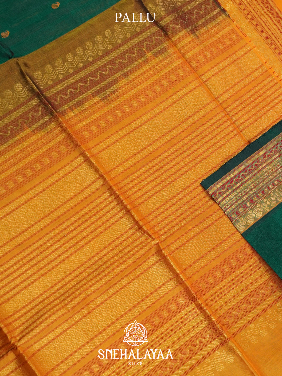 Teal Green Kuppadam Silk Cotton Saree