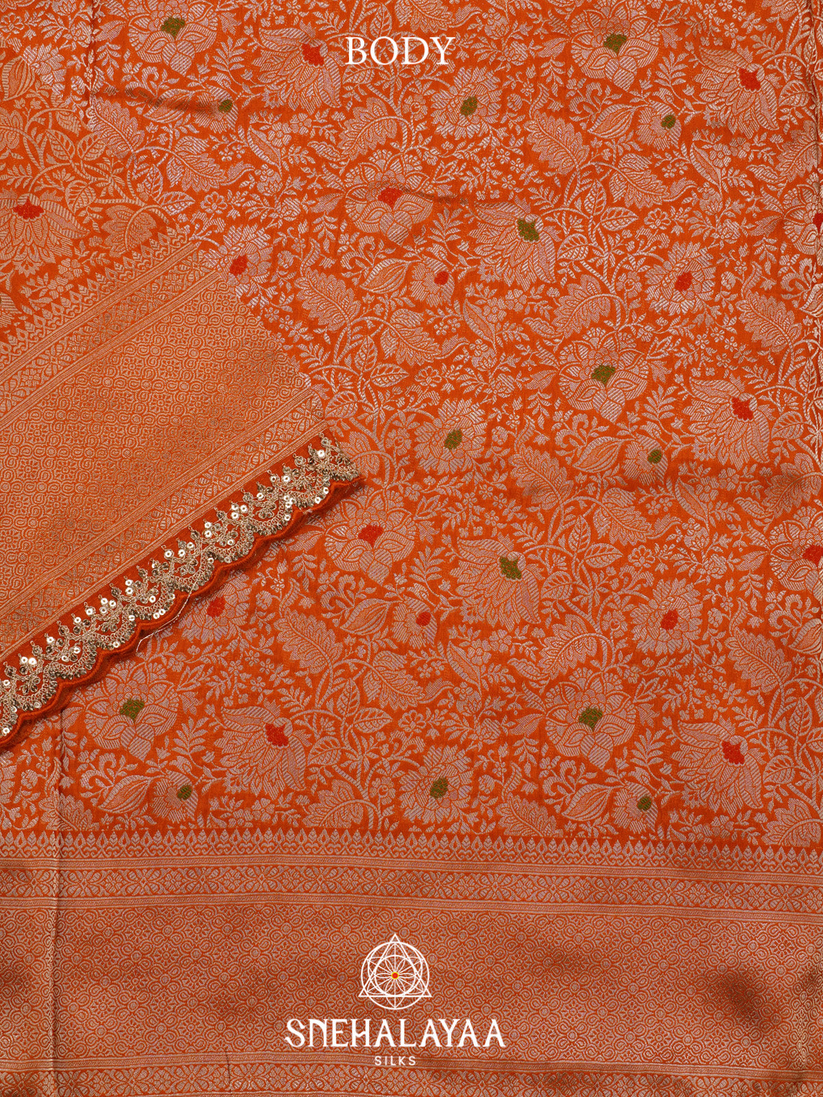 Rust Orange Banaras Saree