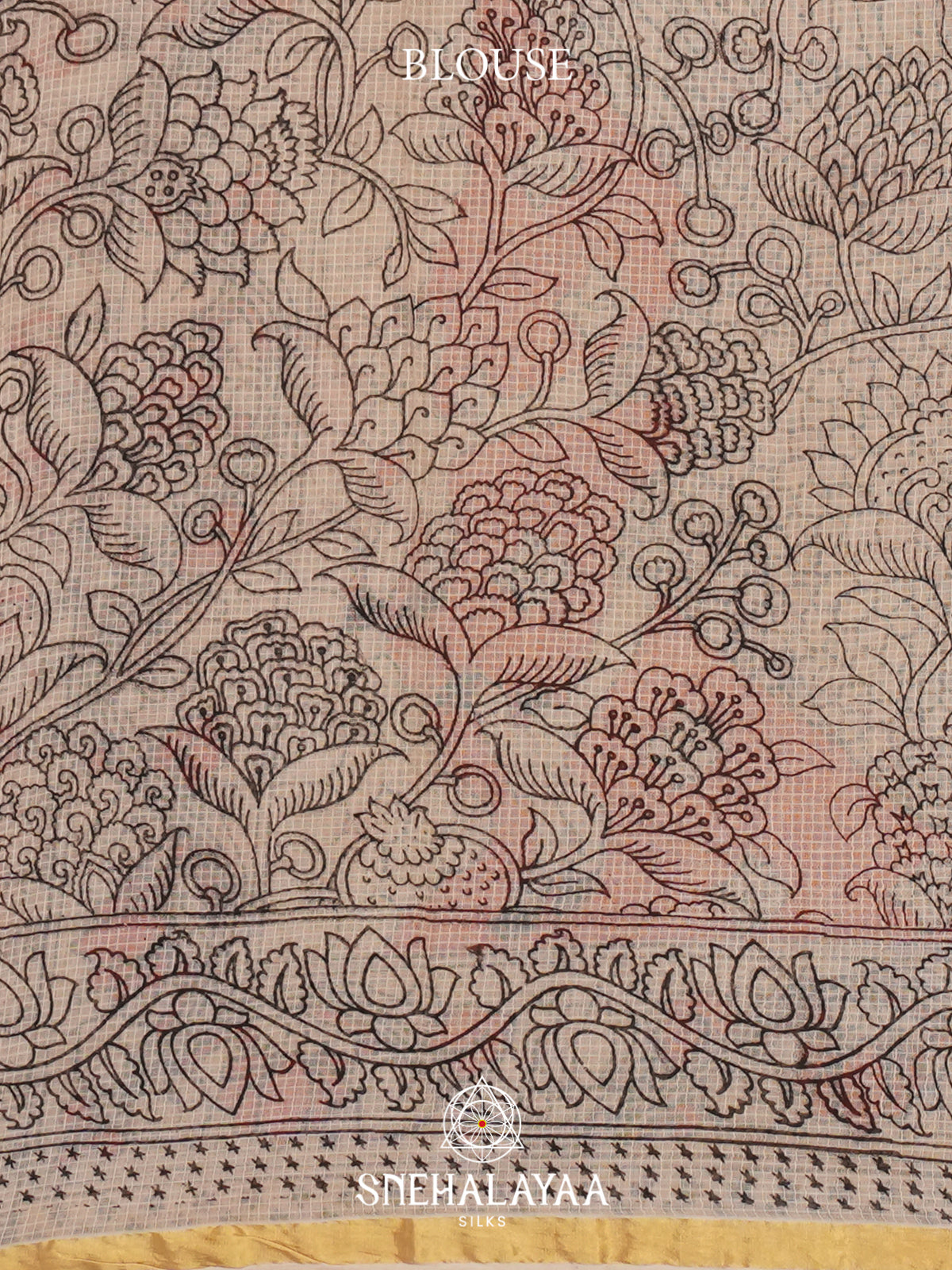 Orange Kota Saree with Kalamkari Prints
