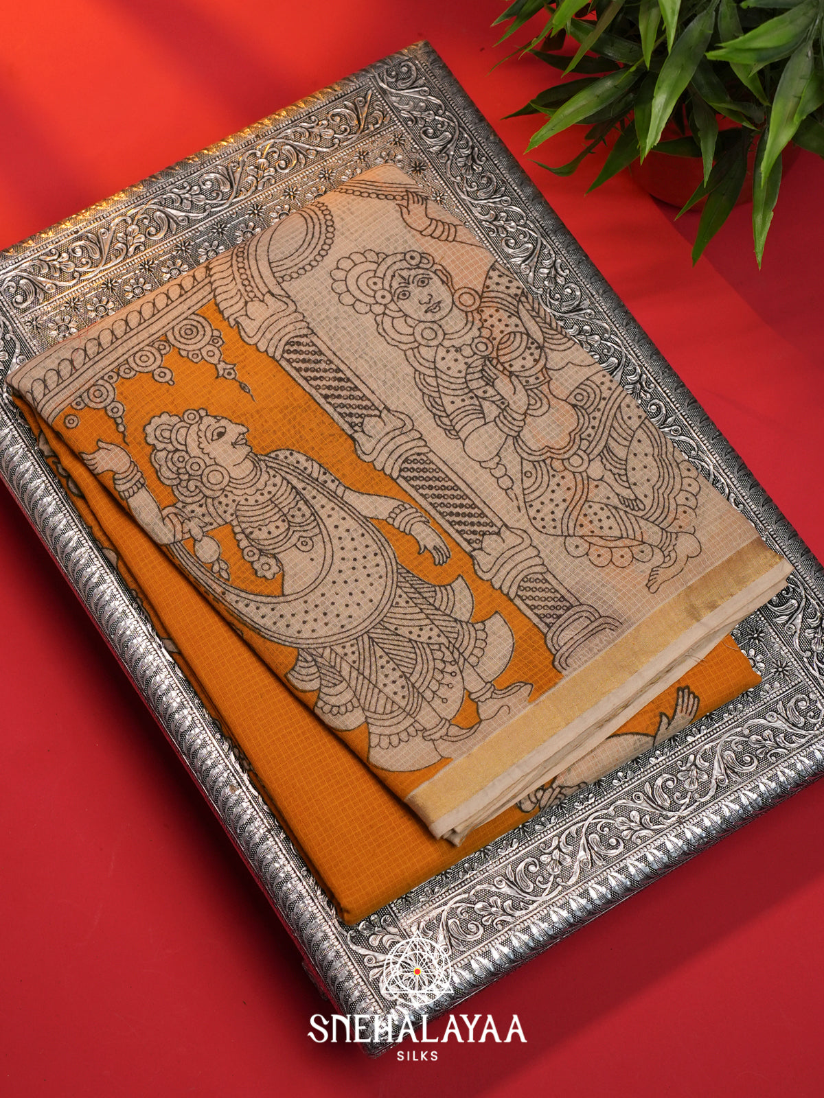 Yellow Kota Saree with Kalamkari Prints