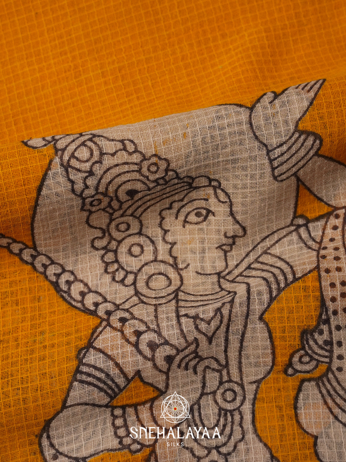 Yellow Kota Saree with Kalamkari Prints