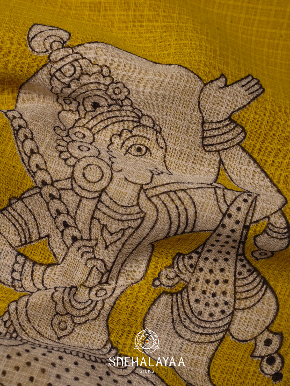 Lime Green Kota Saree with Kalamkari Prints