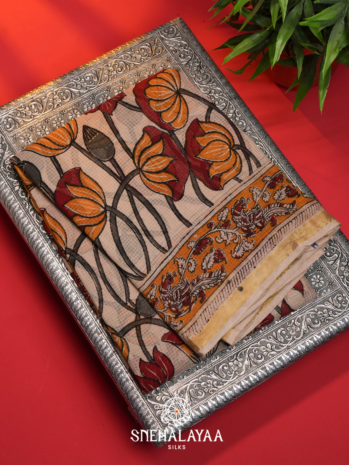 Off White Kota Saree with Kalamkari Prints