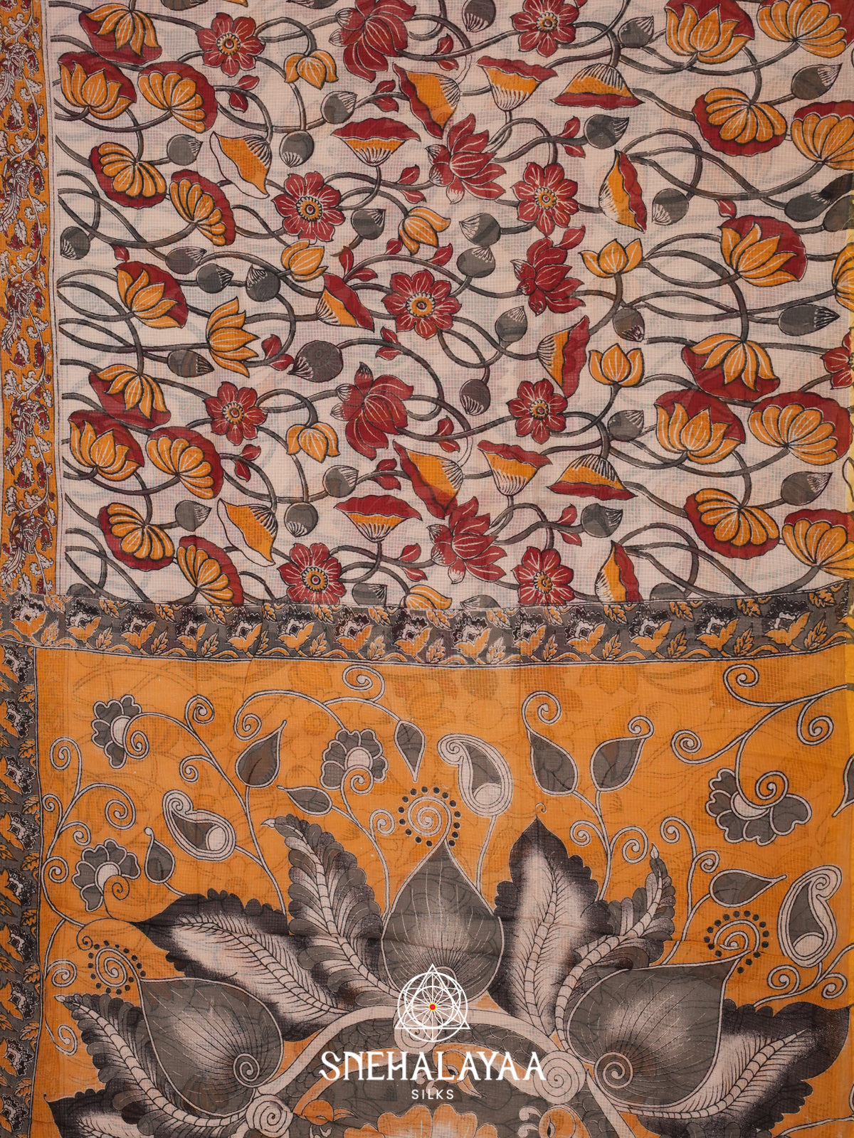 Off White Kota Saree with Kalamkari Prints