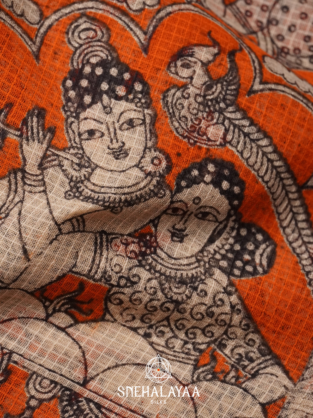 Orange Kota Saree with Kalamkari Prints