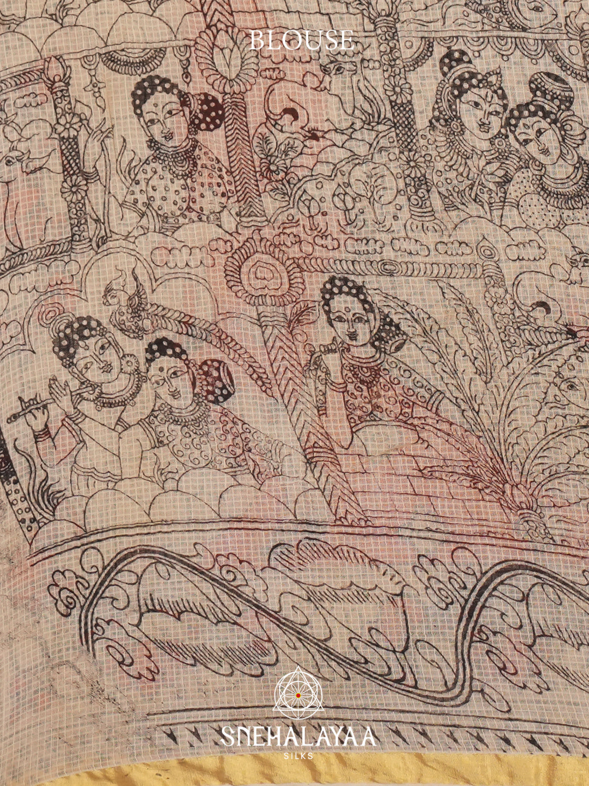 Orange Kota Saree with Kalamkari Prints