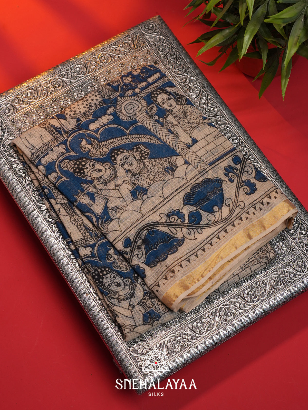 Blue Kota Saree with Kalamkari Prints