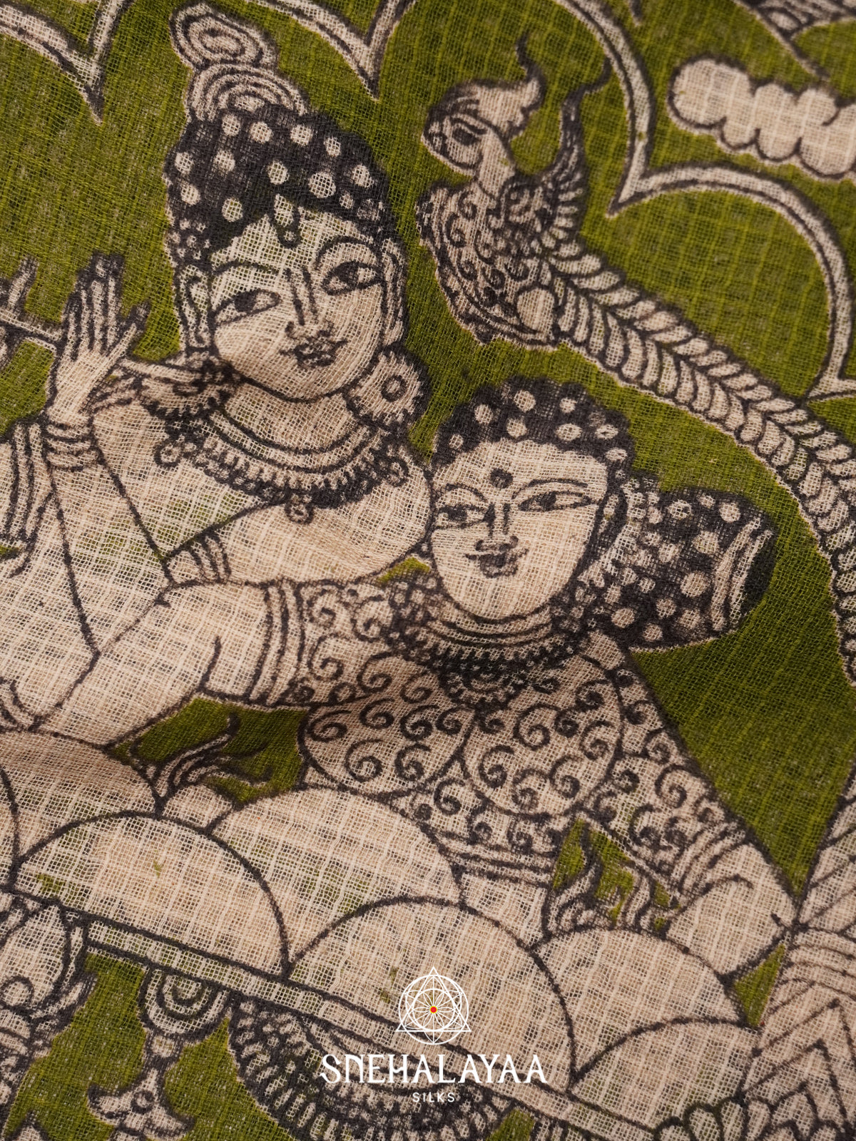 Olive Green Kota Saree with Kalamkari Prints