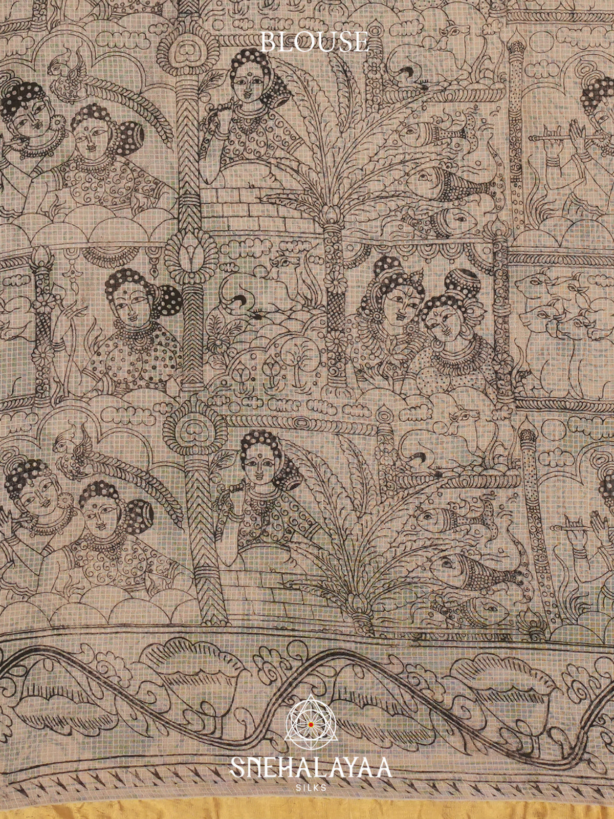 Olive Green Kota Saree with Kalamkari Prints