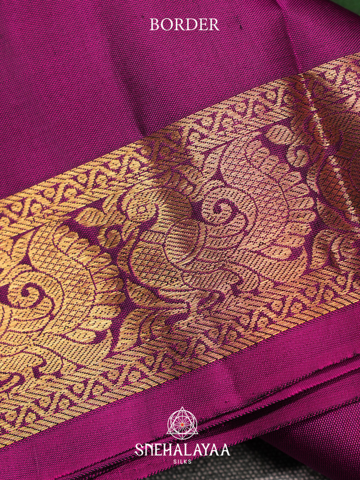 Emerald Green Kanjivaram Silk Saree with Magenta Zari Border