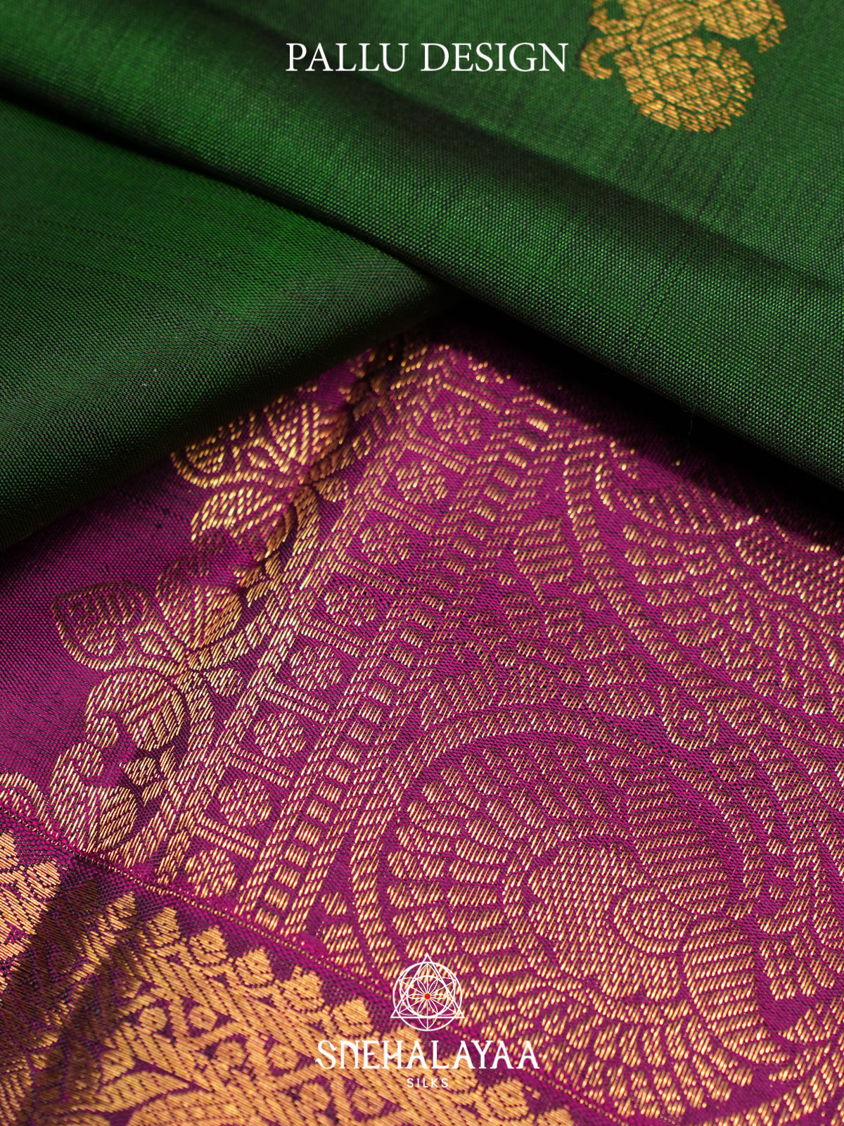 Emerald Green Kanjivaram Silk Saree with Magenta Zari Border
