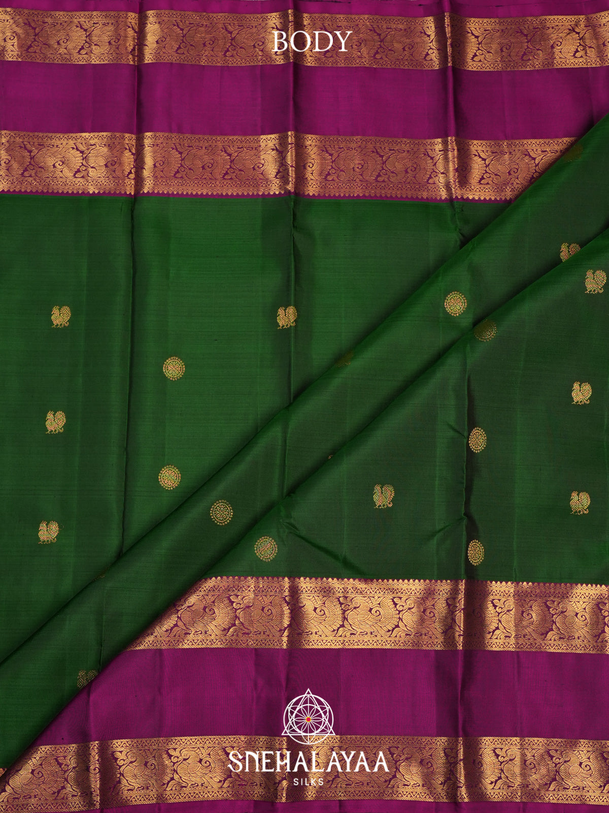 Emerald Green Kanjivaram Silk Saree with Magenta Zari Border