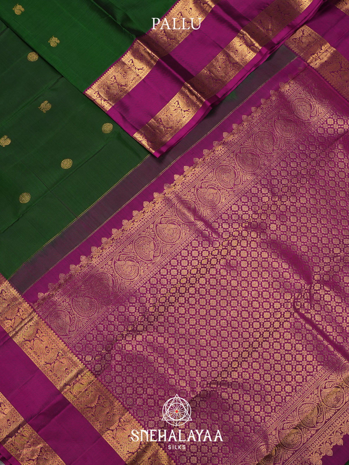 Emerald Green Kanjivaram Silk Saree with Magenta Zari Border