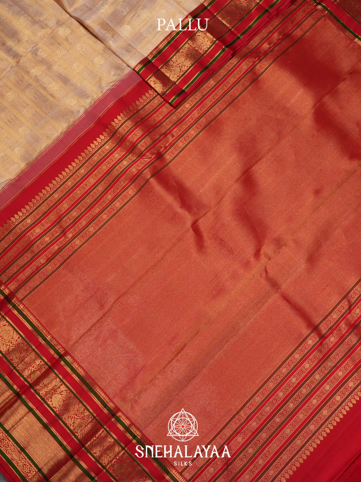Cream Kanjivaram Silk Saree with Red Zari Border
