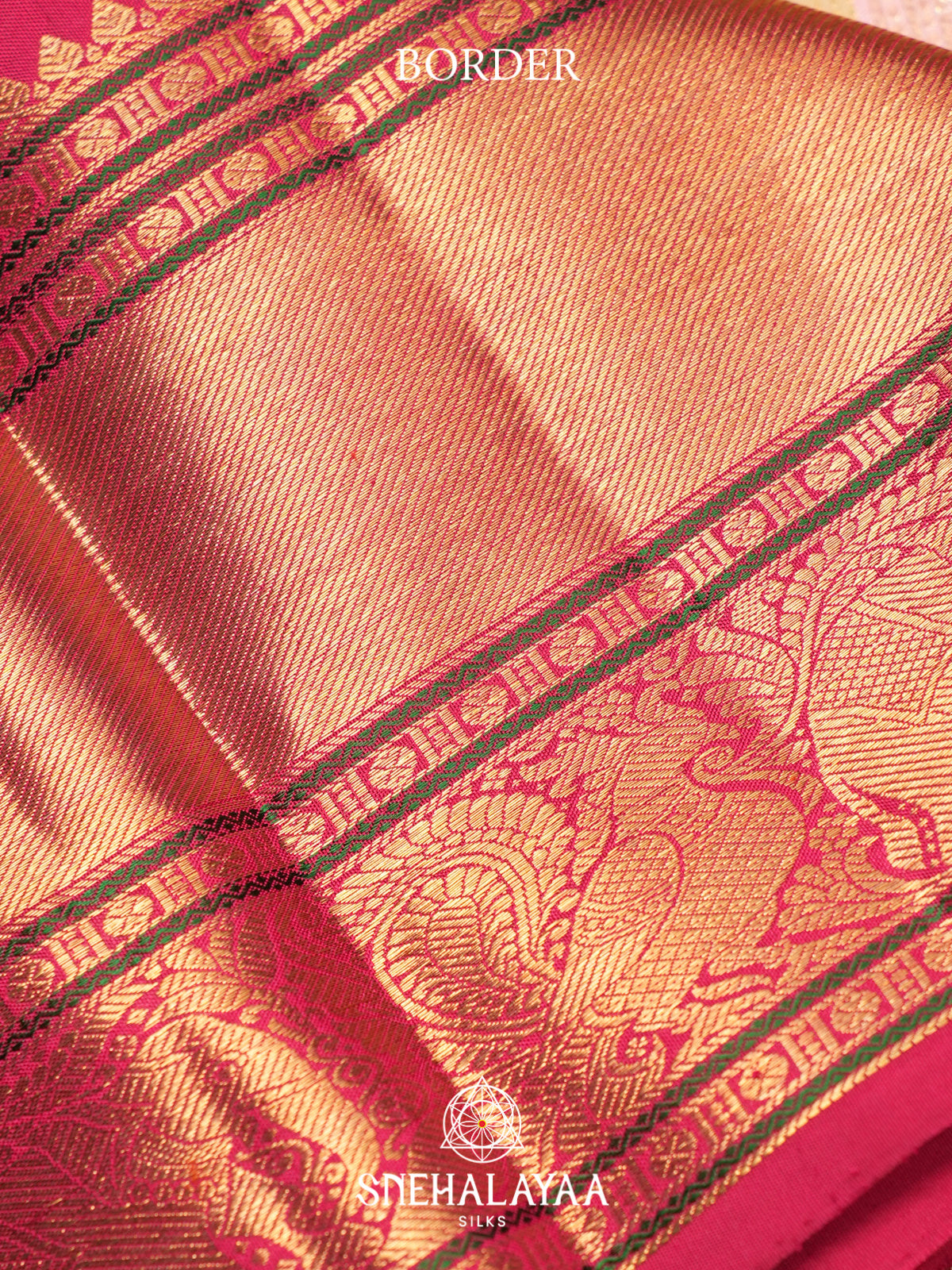 Pastel Pink and Lime Green Checked Kanjivaram Silk Saree with Rani Pink Peacock Zari Border