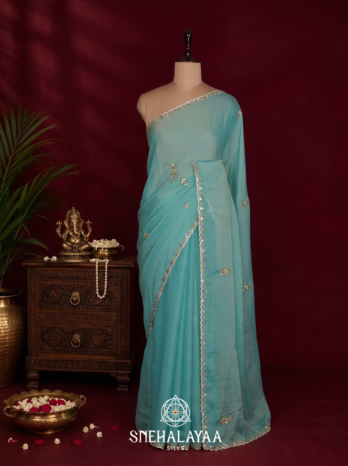 Teal Green Designer Saree