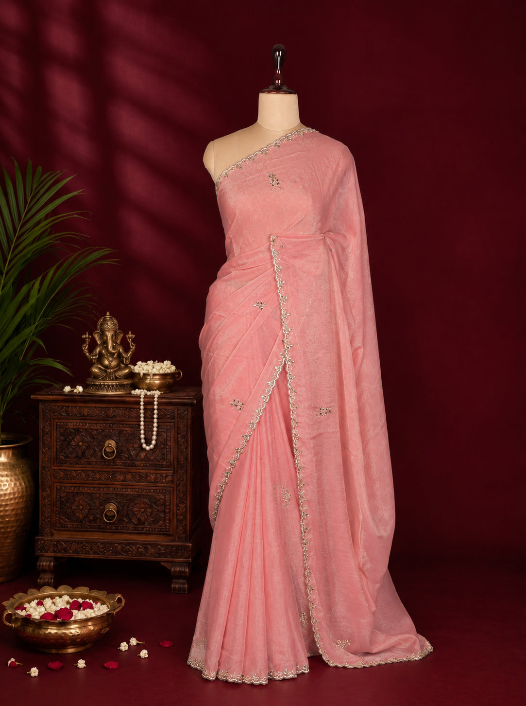 Pale Peach Designer Saree