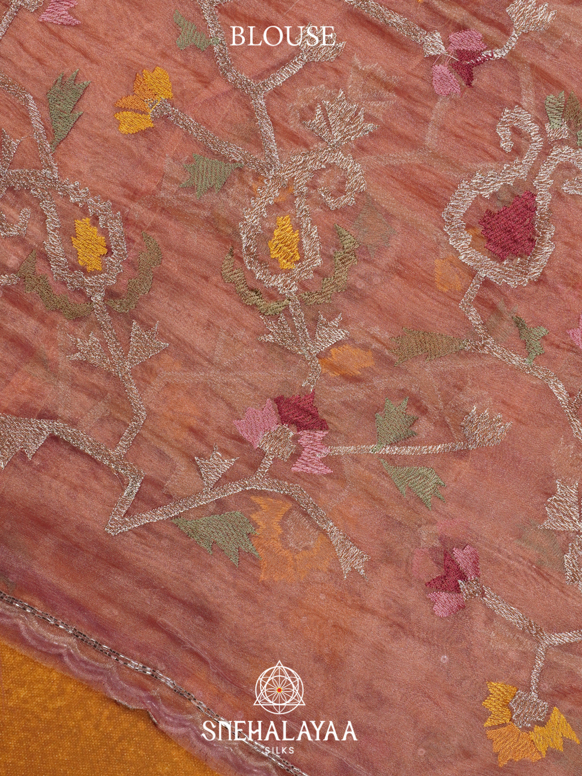 Peach Embroidered Organza Saree