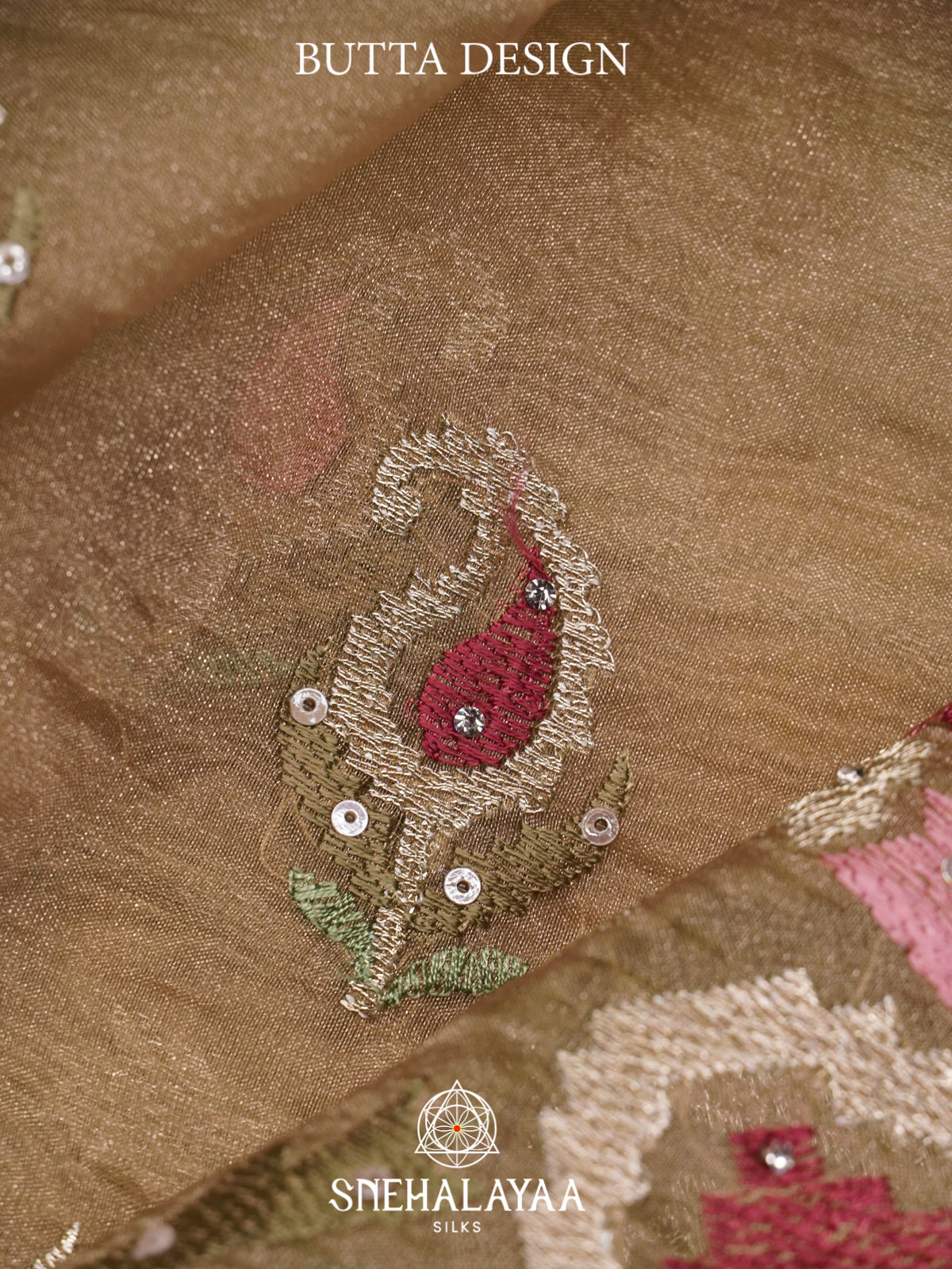 Ochre Beige Embroidered Organza Saree