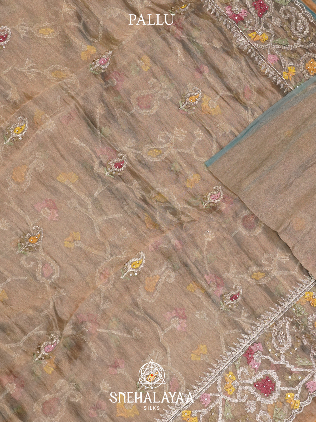Rose Gold Embroidered Organza Saree