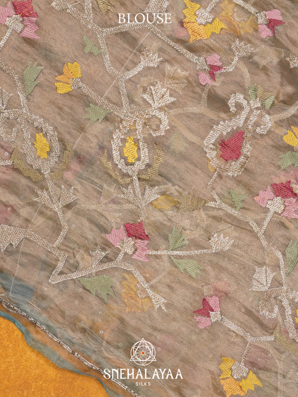 Rose Gold Embroidered Organza Saree