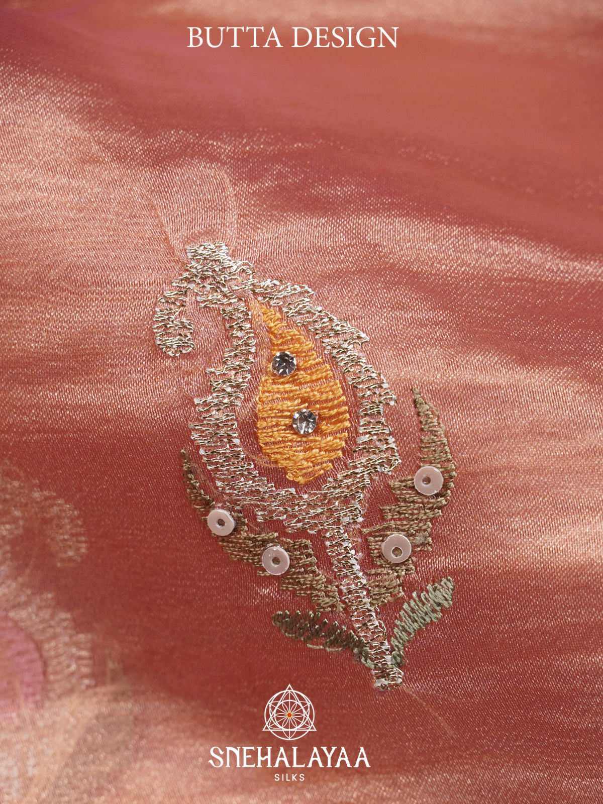Peach Embroidered Organza Saree