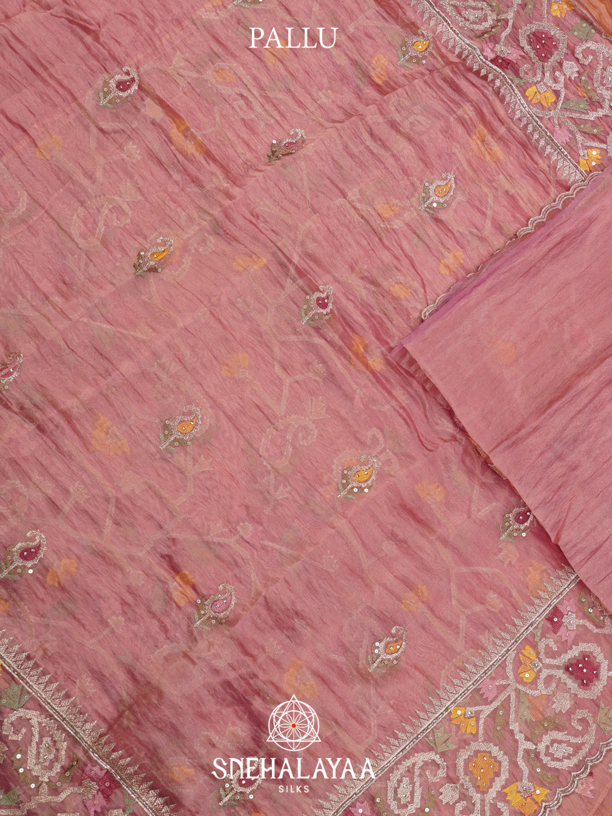 Pink Embroidered Organza Saree