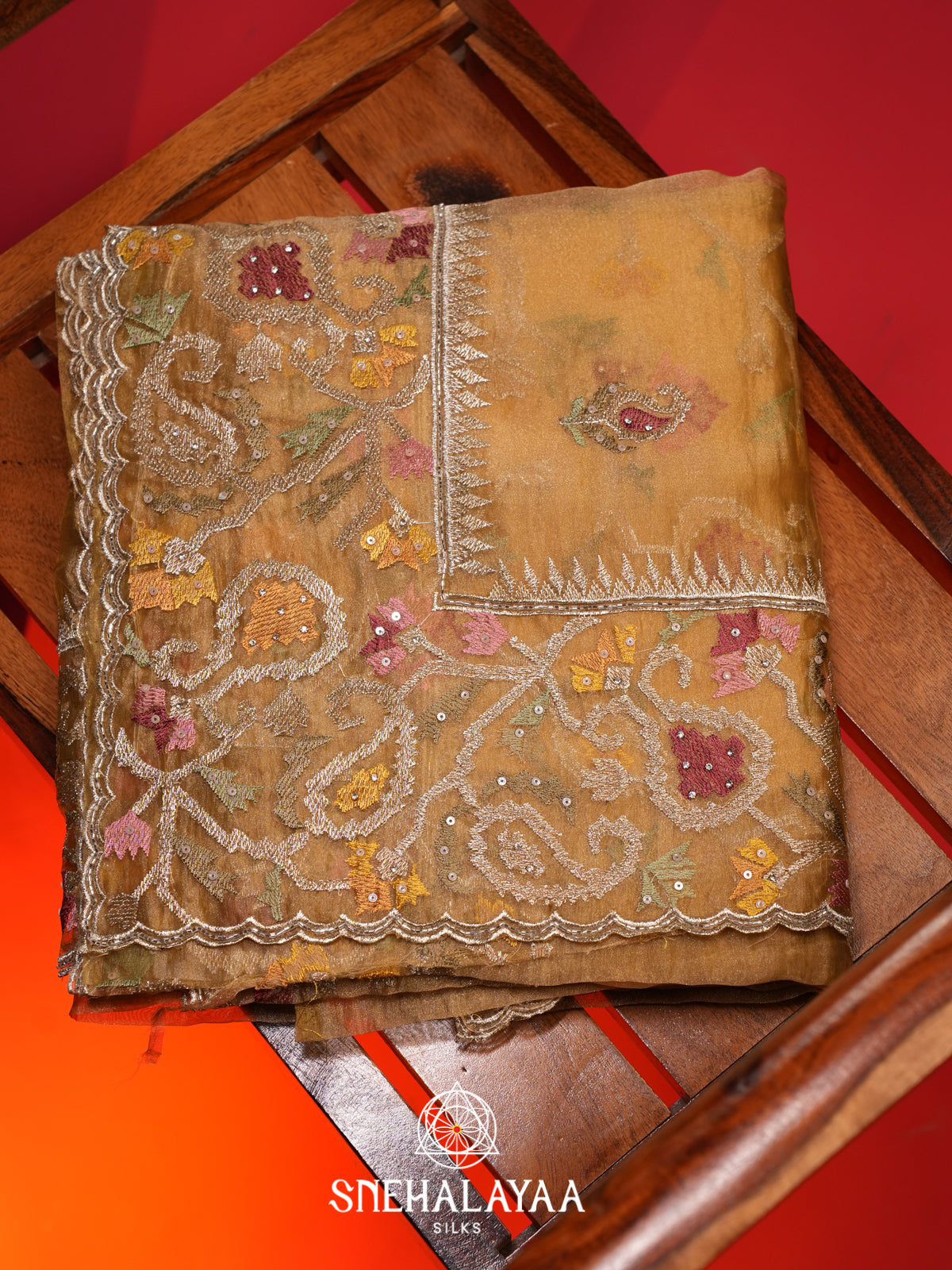 Yellow Embroidered Organza Saree