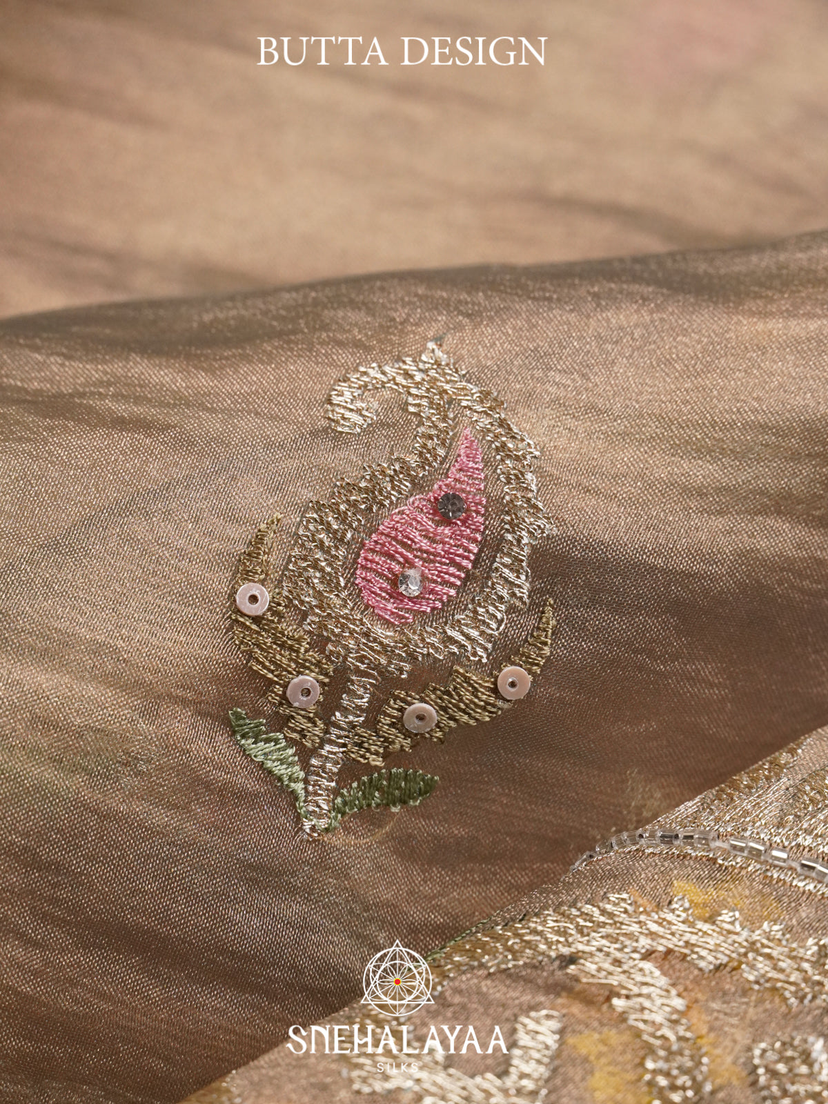 Taupe Embroidered Organza Saree