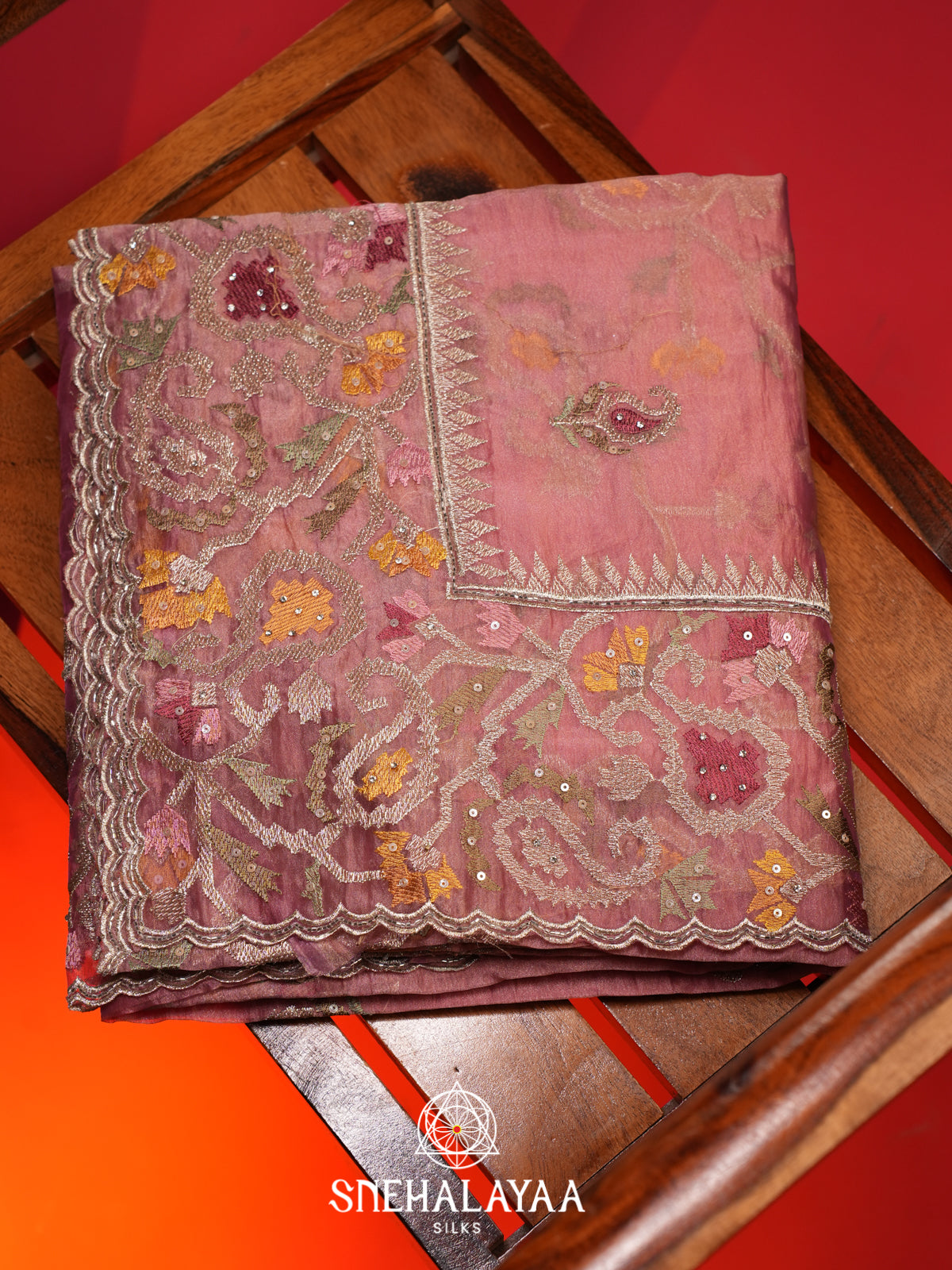 Pink Embroidered Organza Saree