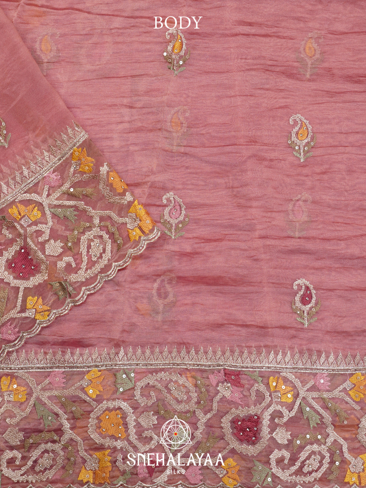 Pink Embroidered Organza Saree