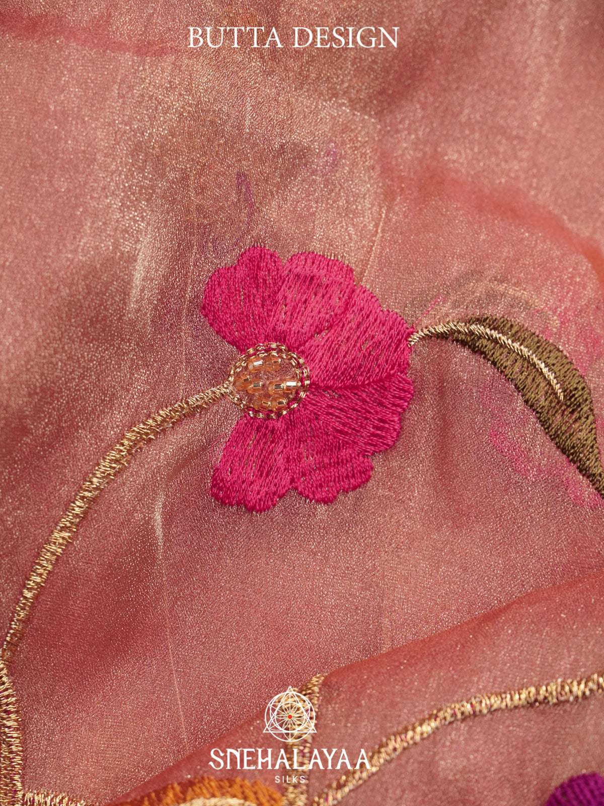 Peach Embroidered Organza Saree