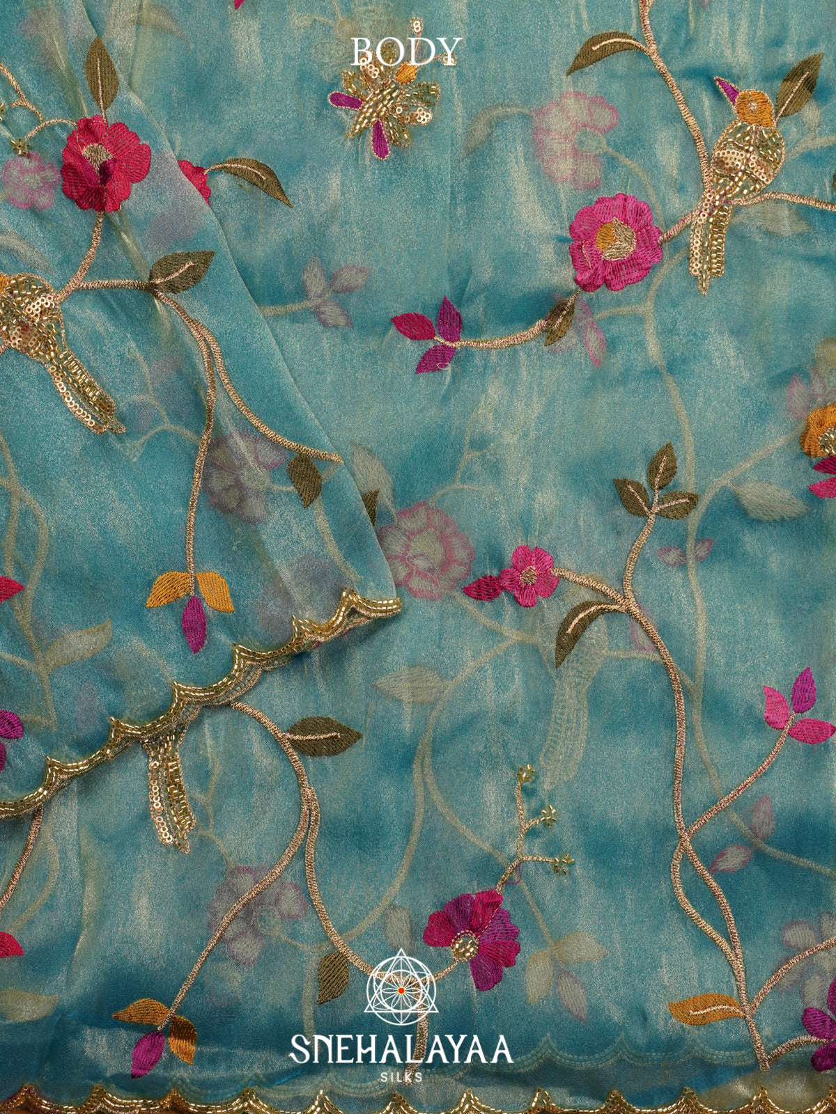 Blue Embroidered Organza Saree