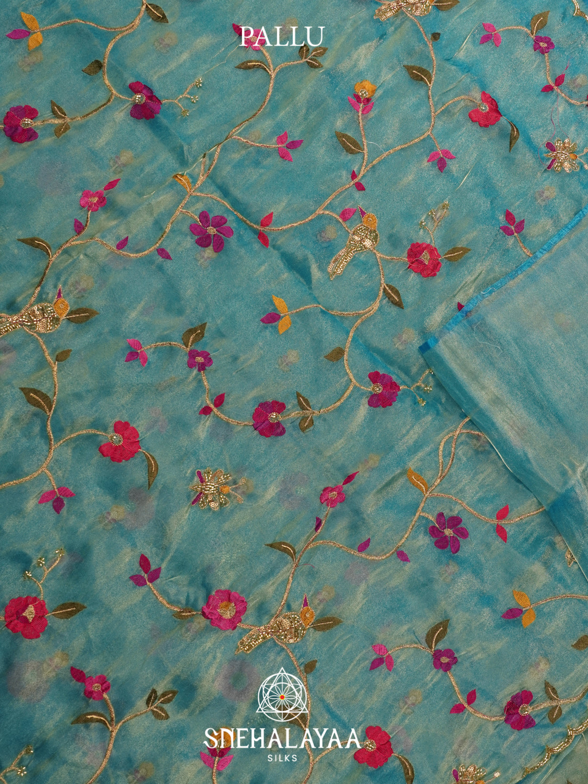 Blue Embroidered Organza Saree