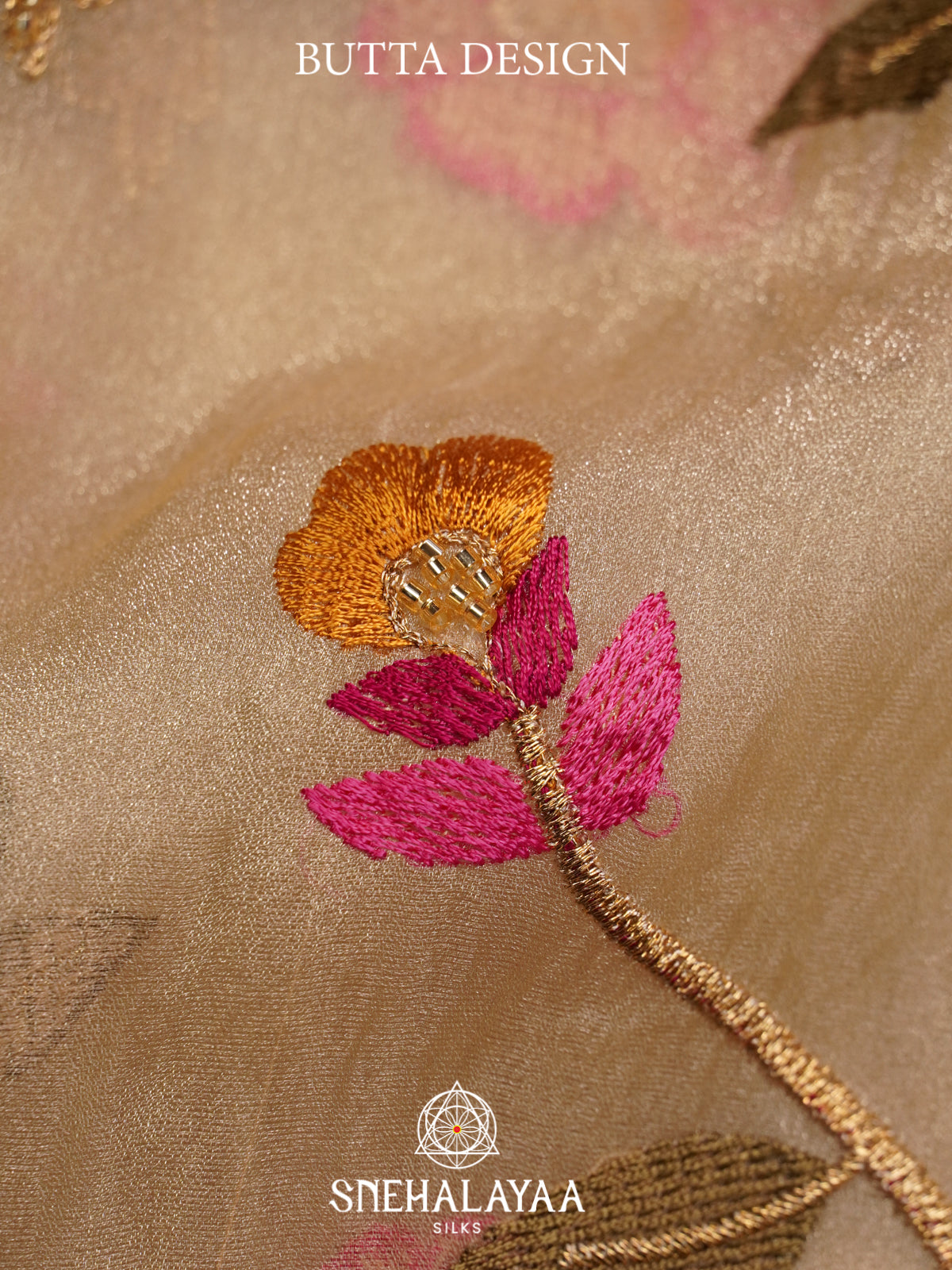 Beige Embroidered Organza Saree