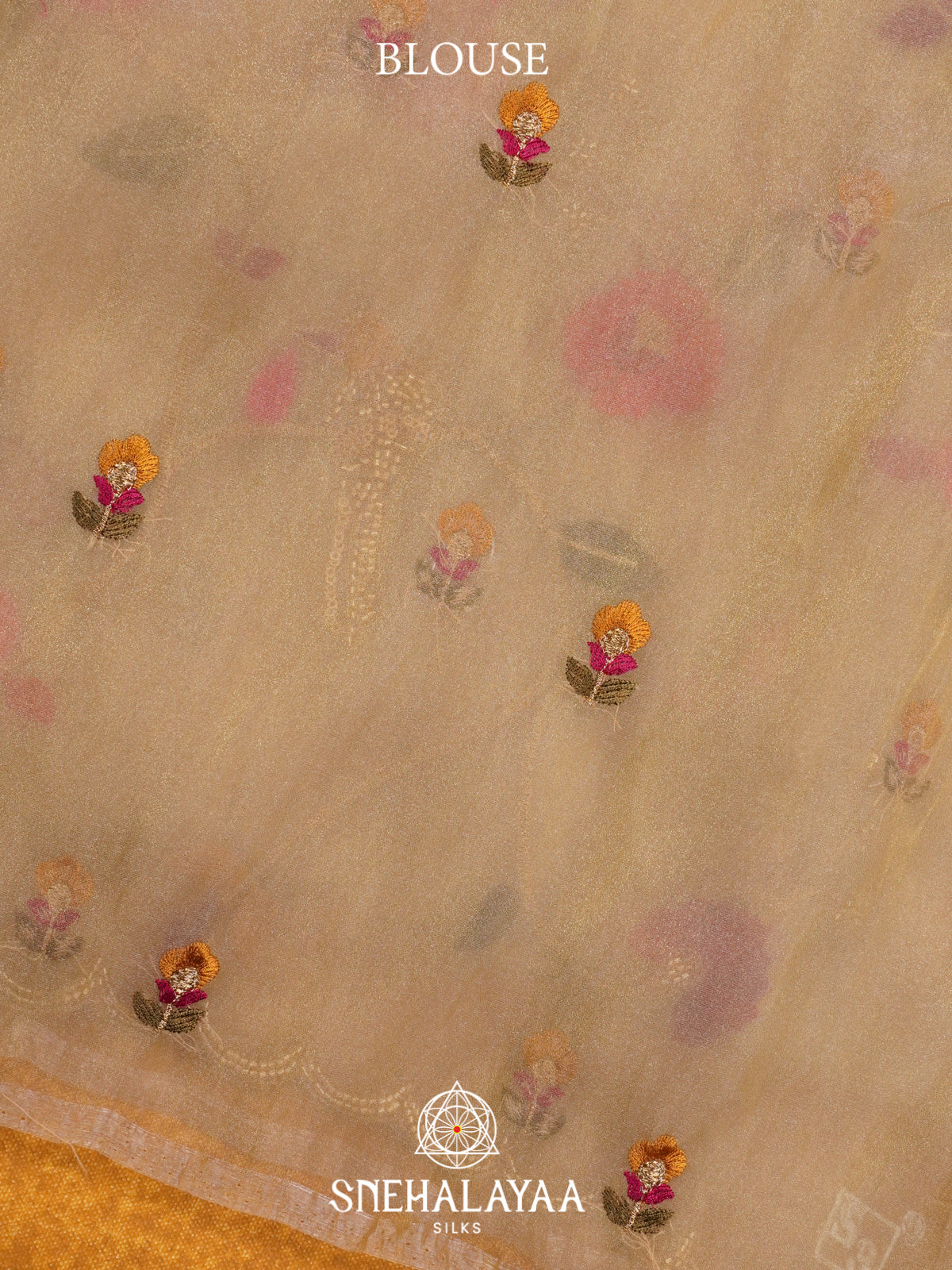 Beige Embroidered Organza Saree