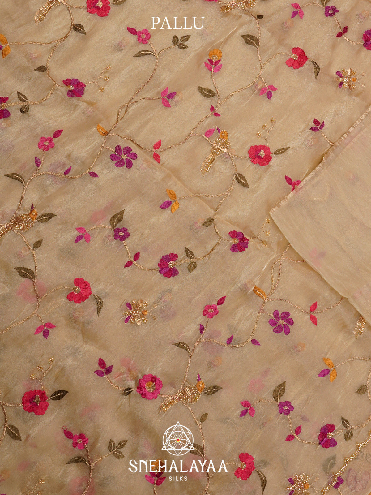 Beige Embroidered Organza Saree