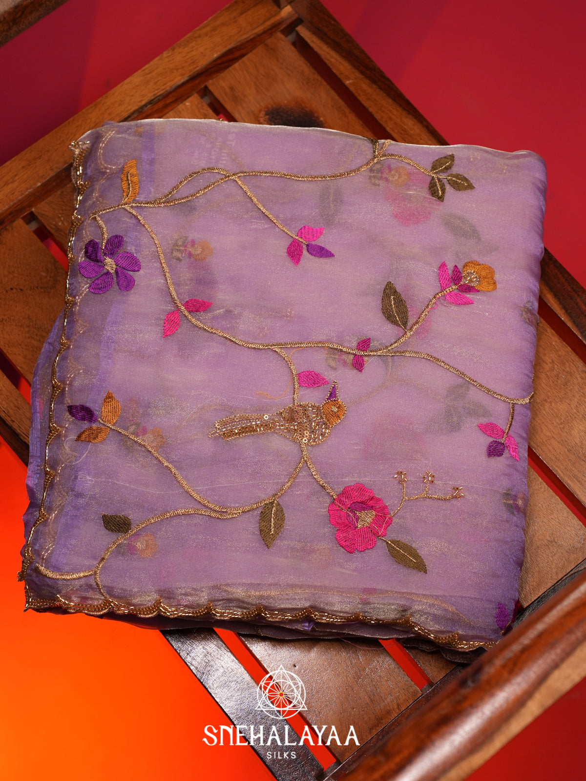 Lavender Embroidered Organza Saree