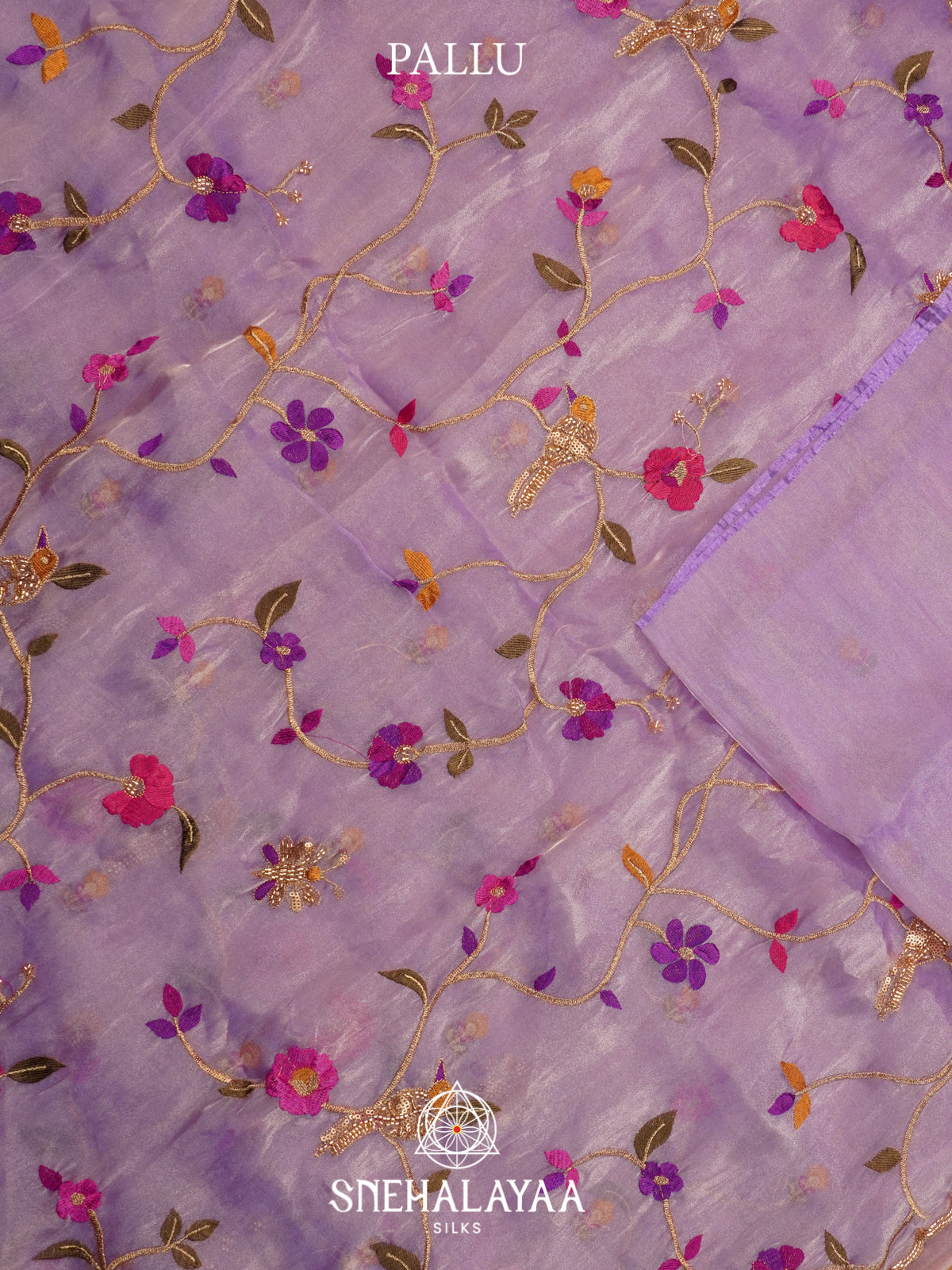 Lavender Embroidered Organza Saree