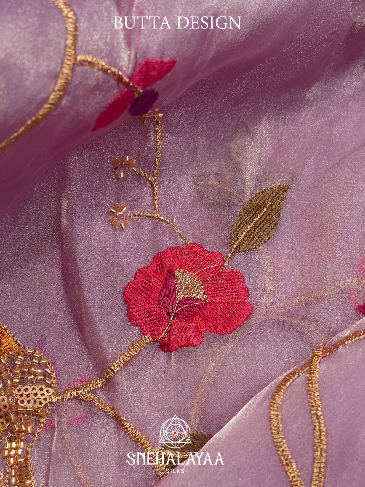 Lilac Embroidered Organza Saree