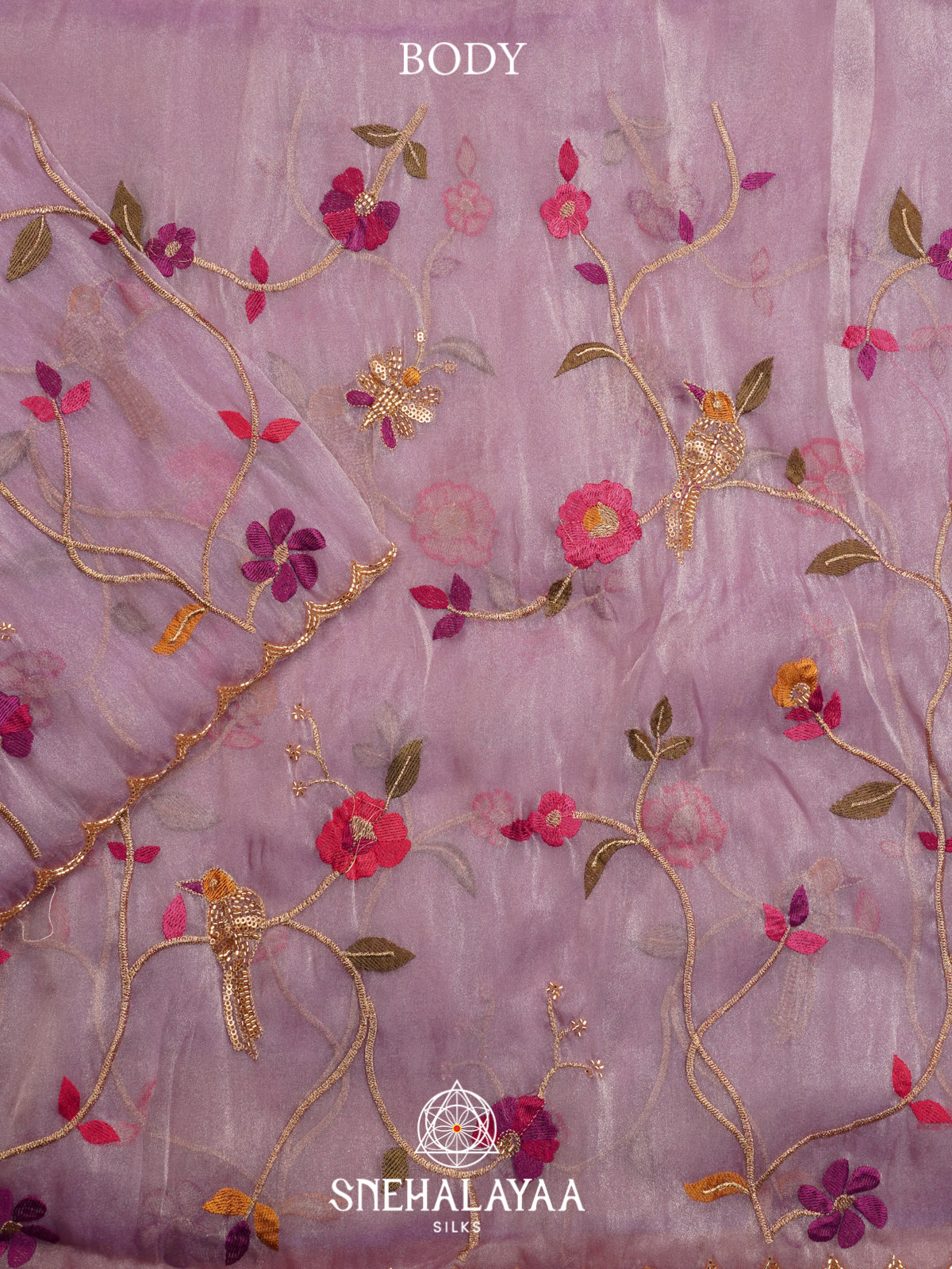 Lilac Embroidered Organza Saree