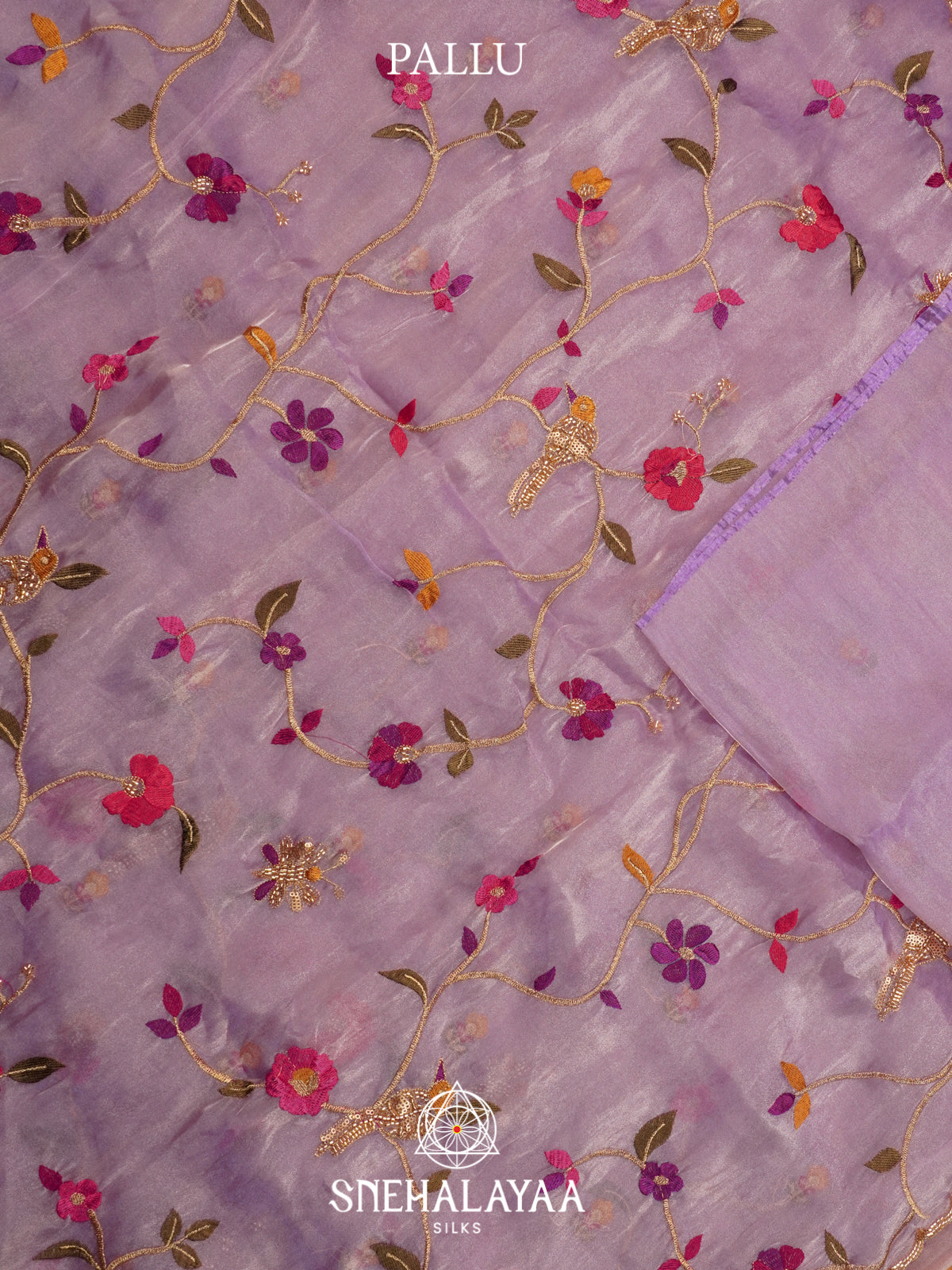Lilac Embroidered Organza Saree