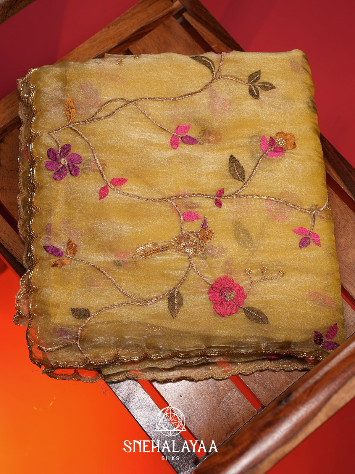 Yellow Embroidered Organza Saree